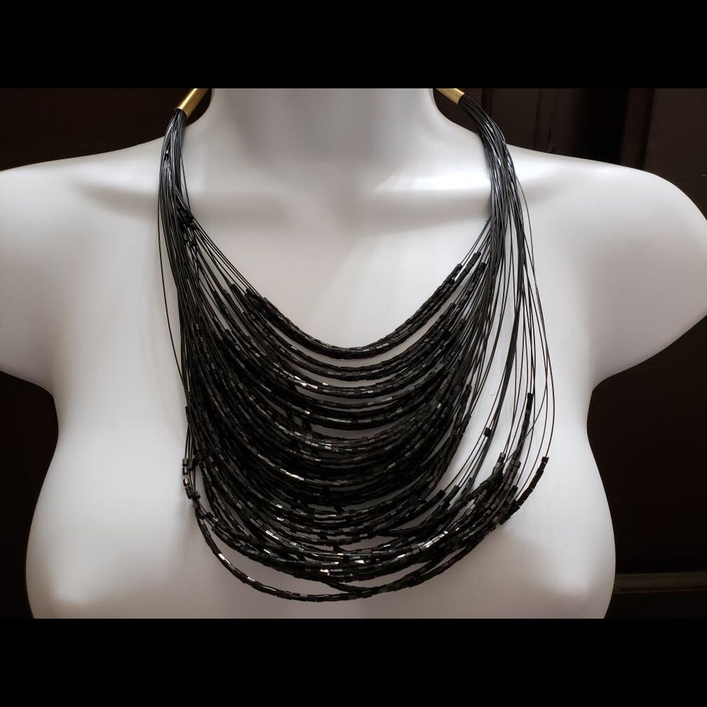 Black Beaded Wire Necklace